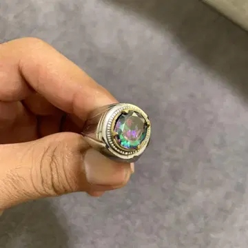 오로라 컷 스톤 실버 반지