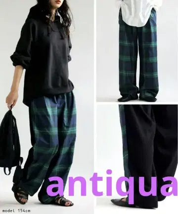 정가 5,940엔 *antiqua* 체크 무늬 넉넉한 팬츠