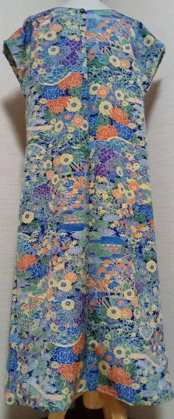 기모노 리메이크 원피스 네이비 바탕에 꽃무늬