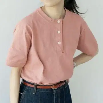 parici 도메츠마루 도마 천축 헨리넥 반팔 티셔츠 핑크