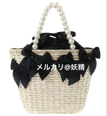Maison de FLEUR 펄 핸들 메이즈 리본 카고 백 블랙