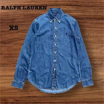 RALPH LAUREN 버튼 다운 데님 셔츠 포니 자수 XS 남성용