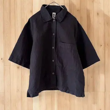 MHL. MHL 반팔 셔츠 코튼 린넨 스냅 버튼 블랙