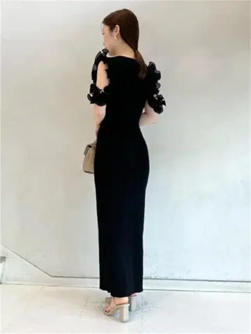 새상품 F 프릴 도킹 롱 원피스 심플 성숙/러블리 여름 블랙