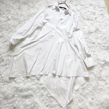 ZARA 자라 화이트 플레어 실루엣 긴팔 셔츠 코튼 혼방 비대칭