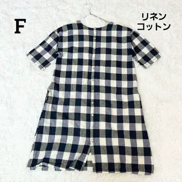 린넨 코튼 튜닉 셔츠 원피스 F 네이비 그레이 체크