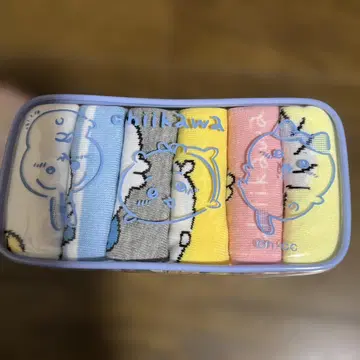 치이카와 (먼작귀) 양말 6켤레 세트 파랑 파우치 포함