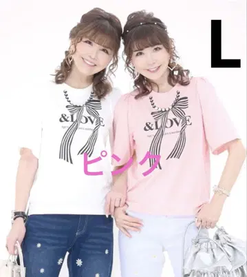 QVC & LOVE 앤드러브 펄 비쥬 리본 티셔츠 L 핑크