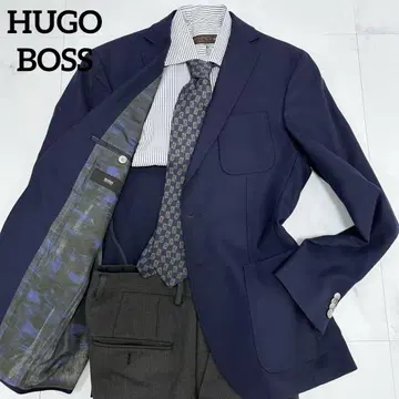 HUGO BOSS 사슴 무늬 울 셋업 재킷과 바지 네이비 그레이
