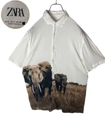 ZARA 자라 코끼리 빅 프린트 테로테로 소재 반팔 셔츠 화이트