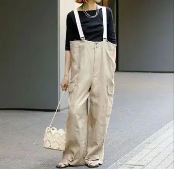 IENA LA BOUCLE 린넨 코튼 헤링본 서스펜더 팬츠