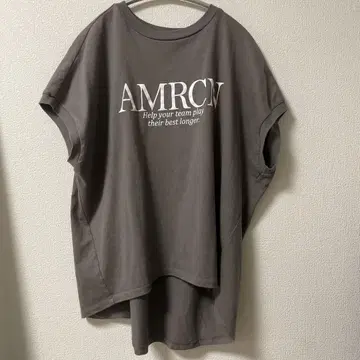 AMRCN 그레이 슬리브리스 티셔츠