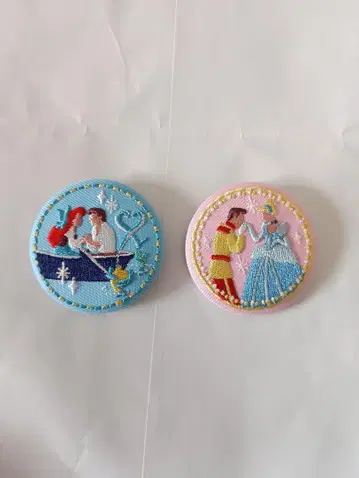 디즈니 자수 캔 배지 아리엘 신데렐라 2개 세트