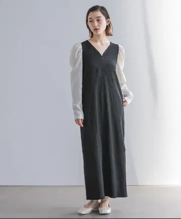 V넥 점퍼 스커트/블랙/롱 기장