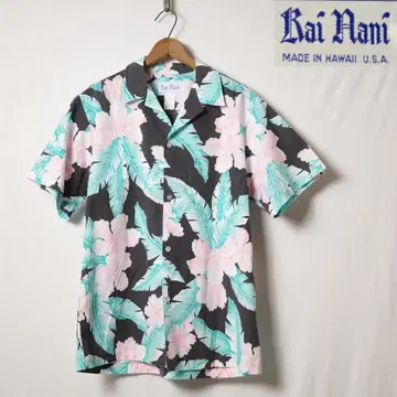80년대 빈티지 Kai Nani 알로하 셔츠 M 블랙