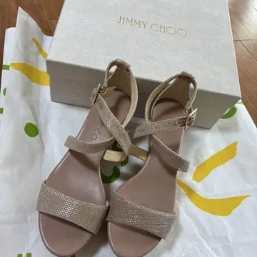JIMMY CHOO 베이지 크로스 스트랩 샌들
