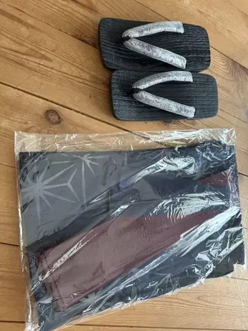 네이비 컬러 기모노와 블랙 조리 세트 남성용 프리 사이즈