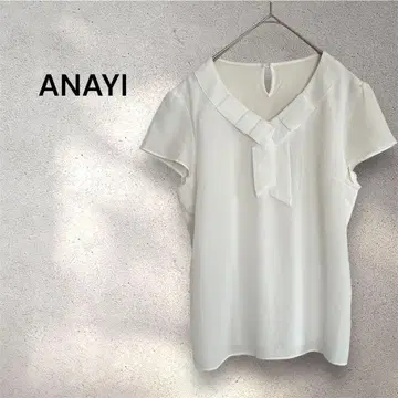 ANAYI 아나이 화이트 리본 V 넥 셔츠 블라우스 일본제 M