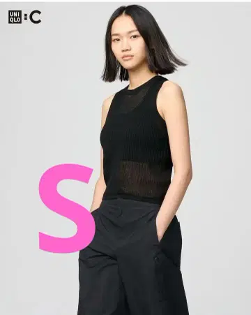 유니클로 유니클로 c 메쉬 크루넥 스웨터 슬리브리스 블랙 검정