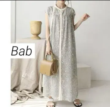 Bab 바브 플라워 프린트 도비 개더 원피스 롱 원피스
