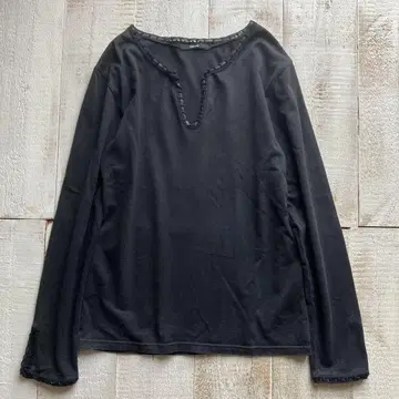 셀락 긴팔 셔츠 티셔츠 롱T 48 블랙 가죽 파이핑