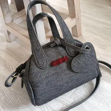 데님풍 숄더백 미니백 스와로브스키 브로치 포함