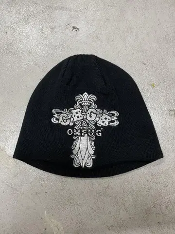 00s CBGB & OMFUG 비니 니트 모자 y2k 블랙 자수 블랙