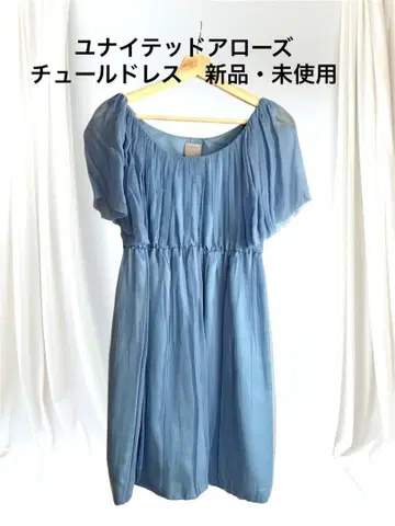 스카이블루 튤 플레어 슬리브 원피스, 새상품