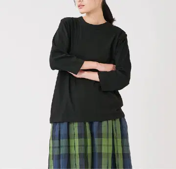 미사용 새상품 코튼 천축 크루넥 7부 소매 티셔츠