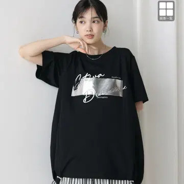 오버 사이즈 메탈릭 프린트 티셔츠 블랙