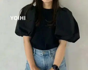 새상품급 YOIHI 요이히 퍼프 슬리브 도킹 티셔츠 블랙