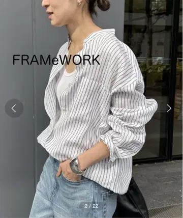 FRAMeWORK 프레임워크 프렌치 린넨 드로스트 셔츠 스트라이프