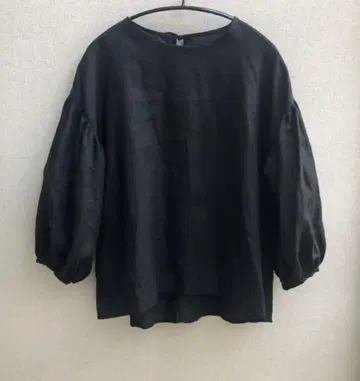 핸드메이드 린넨 벌룬 슬리브 풀오버 블라우스 블랙