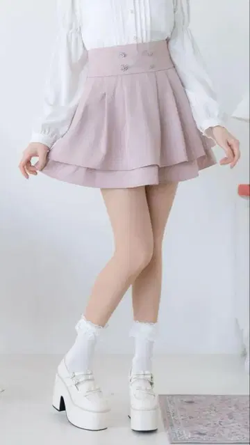 비쥬 버튼 티어드 스커트 스트라이프 핑크 3L