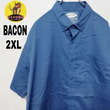 미국 구제 의류 BACON 반팔 버튼 셔츠 2XL 블루