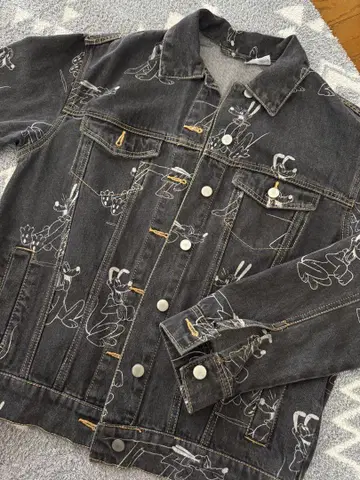H&M 디즈니 플루토 데님 자켓 블랙 데님 S M