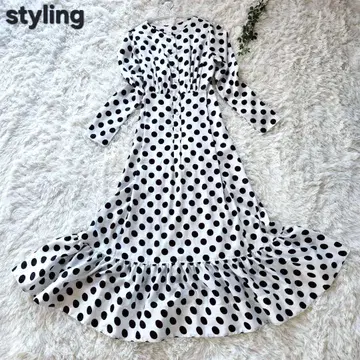 styling 스타일링 도트 새틴 도트 원피스 긴팔 롱 원피스