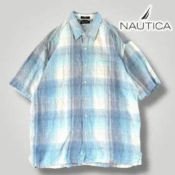 NAUTICA 노티카 오버 사이즈 린넨 옴브레 체크 반팔 셔츠