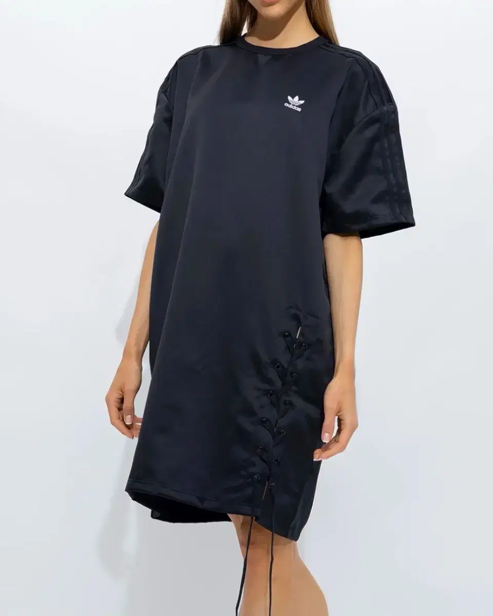 Adidas Oversized Three-Stripe Shirred Short Sleeve Onepiece Black