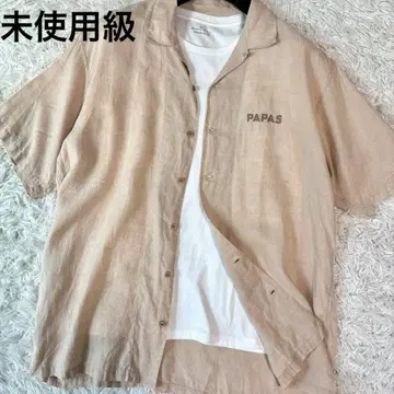 린넨 100%/XL 상당 파파스 오픈 카라 셔츠 코코넛 버튼 자수