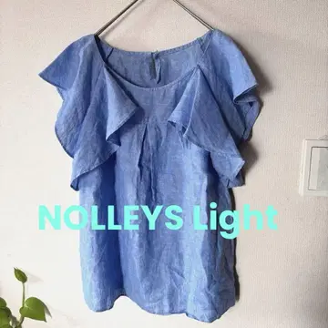 새상품급 노리즈 린넨 100% 프릴 블라우스 플레어 슬리브 블루