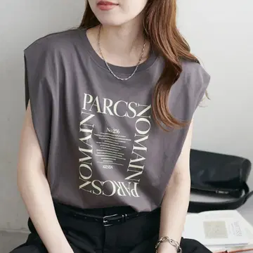 디스코트 슬리브리스 티셔츠 프리 사이즈 차콜