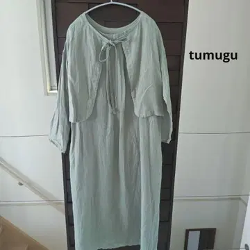 tumugu 츠무구 백 케이프 디자인 린넨 원피스