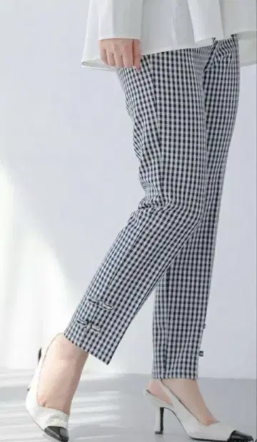 Fit more 밑단 리본 깅엄 테이퍼드 팬츠 핏 모어 PS 사이즈