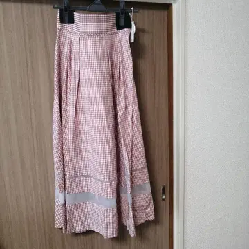 새상품 swingle 레드 화이트 체크 무늬 롱 스커트