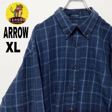 USA 구제 의류 ARROW 긴팔 버튼 셔츠 XL 네이비 체크