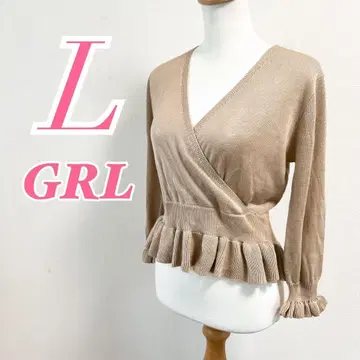 GRL 베이지 긴팔 니트 L 스웨터 돌먼 슬리브 예쁜 코디
