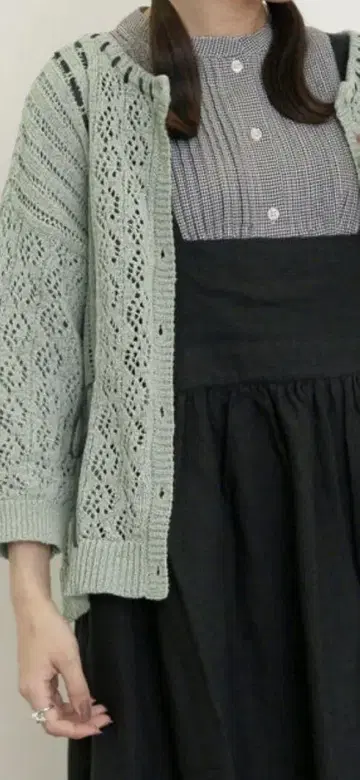 사만사 모스모스 미개봉 새상품 민트 그린 레이스 뜨개질 가디건
