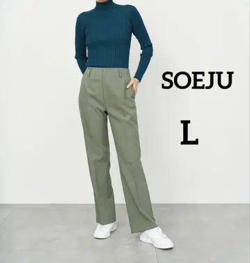 SOEJU 소주 소프트 옥스 센터 프레스 스트레이트 팬츠 카키