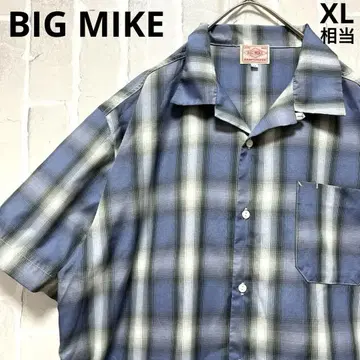 BIG MIKE 옴브레 체크 셔츠 오픈 카라 셔츠 블루 섀도우